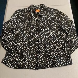 Hearts Of Palm Button-Up Shirt Jacket Shacket Women's Size 12 Black White EUC